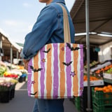 Spooky Cute Bat & Star Phone Case | Pastel Goth Halloween Striped Tote Bag | Y2K Grunge Aesthetic Fall Accessory thumbnail 4