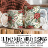 Christmas Floral Tumbler Design, Digital Paper, Watercolor Flower Backgrounds, Poinsettia PNG, Scrapbooking Paper, Digital Download thumbnail 4