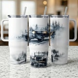 40oz Tumbler Wrap Vintage Jeep PNG, Misty Mountain Forest Adventure Digital Design, Rustic Car Graphic Sublimation Tumbler File thumbnail 5