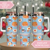 Digital Bundle Pattern, Cute Breakfast Digital Paper, Kawaii Pancakes, Waffles, Eggs, Donut, Coffee Pattern, Foodie Digital, Commercial Use thumbnail 10
