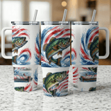 Bass Tumbler Wrap, 40oz Sublimation Design, American Flag Fish, Seamless Patriotic Tapered, Digital Download for Crafts thumbnail 3