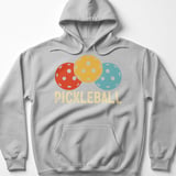 Pickleball Gildan Fleece Hoodie, PICKLEBALL Retro Triple Ball Graphic, Warm Court Pullover Sweatshirt thumbnail 2