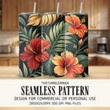 Tropical Floral Tumbler Design, Digital Paper Pack, Hibiscus Flower Backgrounds, Colorful Flowers, Printable Png for Sublimation thumbnail 2