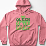 Pickleball Gildan Fleece Hoodie, Queen of the Pickleball Court, Retro Athletic Winter Court Pullover thumbnail 11
