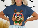 Goldendoodle Christmas Reindeer Antlers Sunglasses Candy Cane Bow Tie Holiday Dog Graphic Standard T-Shirts thumbnail 6