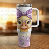 Duck 40oz Tumbler Wrap, Sublimation Design, Distressed Tapered Seamless, Digital Download, Cute Animal, Butterflies, Glasses, Bow thumbnail 5