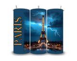 Paris Eiffel Tower 20oz Tumbler Wrap, City of Lights, Lightning Storm Design, Full Wrap Seamless Tumbler Wrap Design, Tumbler Sublimation thumbnail 1