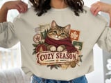 Cozy Season Cat Sweatshirt, Vintage Winter Cat Hoodie, Cute Tabby Cat Scarf Graphic, Aesthetic Autumn Cottagecore Tote Bag Gift thumbnail 1