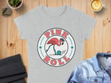 Pink Flamingo Bowling T-Shirt, Retro Roll Funny Flamingo Tee, Quirky Bird Lover Shirt, Summer Vacation Graphic Tee, Women's Bowling Gift thumbnail 1