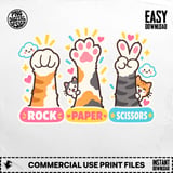 Rock Paper Scissors Cat Paw Hand Game Graphic T-Shirt Pet Rescue Kitten Print thumbnail 1