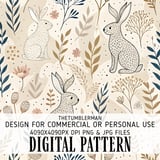 Digital Pattern, Bunny Digital Bundle, Floral Pattern, Rabbit Design, Seamless Pattern, Digital Paper, Commercial Use, Print File, Easter thumbnail 1