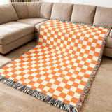 Distressed Orange Checkerboard Woven Blanket, Grunge Checkered Velveteen Blanket, Retro Indie Alt Throw Pillow Cover thumbnail 8