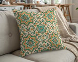 Moroccan Tile Pillow Cover, Teal Gold Geometric Boho Decorative Throw Pillow Case, Mediterranean Home Decor Accent thumbnail 5