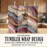 20 oz Skinny Tumbler Wrap Pink Agate Gold Sublimation Design, Straight and Tapered Wrap png, Marble Tumbler, Digital Download thumbnail 1