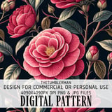 Pink Camellia Tumbler Design, Digital Download, Floral PNG, Watercolor Flowers, Printable Paper, Junk Journal, Scrapbooking, Sublimation thumbnail 13