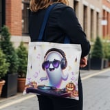 Halloween Tote Bag, Ghost DJ Tote Bag, Music Lover, Halloween Party, Pumpkin Design, Spooky Season, Cute Ghost, Fun Tote, Gift Idea thumbnail 6