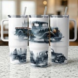 40oz Tumbler Wrap PNG Digital, Vintage Truck Sublimation Design, Misty Forest Landscape, Classic Car & Pine Tree Road Art for Dad Gift thumbnail 11