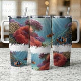 Clownfish Coral Reef 40oz Tumbler Sublimation Wrap Digital Design, Ocean Marine Life Seamless PNG File thumbnail 7