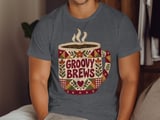 Groovy Brews Coffee Tee or Sweatshirt, Faux Patchwork Design thumbnail 9