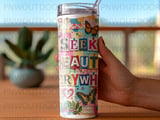 Scrapbook Collage Tumbler Wrap Digital Design, Seek Beauty Everywhere PNG for 20oz Skinny Tumbler, Mixed Media Sublimation Art Download thumbnail 4