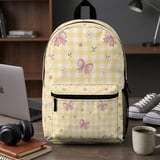 Pink Bow Gingham Backpack, Cute Coquette Aesthetic Spiral Notebook, Yellow Cottagecore Soft Girl School Bag, Preppy Teen Kawaii Book thumbnail 1
