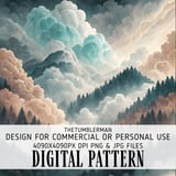 Watercolor Landscape Digital Pattern, Mountain Forest Clouds Digital Bundle, Scenic Print, Wall Art Design, Digital Art Prints, PNG JPG thumbnail 1