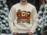 Coffee Weather Sweatshirt, Cozy Fall Coffee Lover Hoodie, Rustic Quilted Patchwork Print Autumn Aesthetic Crewneck, Cute Fall Tote Bag thumbnail 4