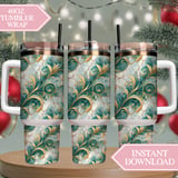 Teal Gold Floral Tumbler Design, Digital Paper Pack, Watercolor Flowers Backgrounds, Junk Journal Pages, Printable Tumbler PNG, Scrapbooking thumbnail 8