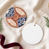 Tribal Lion Ornament, Boho Leo Zodiac Shield Christmas Tree Bauble, Southwestern Geometric Decor, Earth Tone Gift for Big Cat Lover thumbnail 4