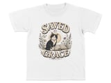 Saved By Grace Cat Youth T-Shirt, Christian Faith Shirt, Whimsical Pet Lover Tee, Inspirational Gift For Her, Vintage Boho Religious Apparel thumbnail 3