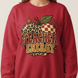Teacher Energy Sweatshirt Retro Apple Hoodie Vintage Boho Teacher Gift Cozy Fall Back To School Crewneck Leopard Checkered Teacher Tote Bag thumbnail 9