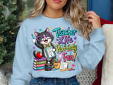 Whimsical 'Purrfectly Fun' Teacher Cat T-Shirt thumbnail 7