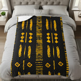 Gold Black Mud Cloth Velveteen Blanket, African Tribal Woven Blanket, Boho Abstract Art Throw Pillows, Ethnic Home Decor Gift thumbnail 6