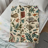 Books and Nature Blanket, Literary Blanket, Botanical Blanket, Cottagecore Throw Blanket, Reader Blanket, Gift for Bookworm, Cozy Blanket thumbnail 6