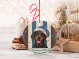 Doberman Christmas Ornament 2026, Cute Dog Holiday Keepsake, Blue Santa Hat Pet Lover Gift, Rustic Tree Decor, Black and Tan Dog Mom Gift thumbnail 2