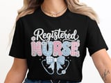 Registered Nurse Gingham Polka Dot T-Shirt with Stethoscope Bow thumbnail 7
