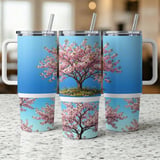 40oz Cherry Blossom Tumbler Wrap Design PNG | Full Wrap Sublimation Digital File for Spring Bloom Tumblers with Handle thumbnail 9