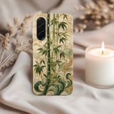 Jade Bamboo Tough Phone Case Asian Art Print Faux Gold Inlay Zen Cover Aesthetic Botanical Phone Case Gift For Her thumbnail 3