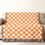 Distressed Orange Checkerboard Woven Blanket, Grunge Checkered Velveteen Blanket, Retro Indie Alt Throw Pillow Cover thumbnail 11