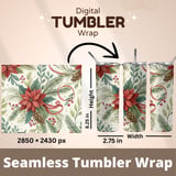 Christmas Floral Tumbler Design, Digital Paper, Watercolor Flower Backgrounds, Poinsettia PNG, Scrapbooking Paper, Digital Download thumbnail 7