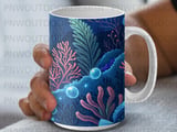 Ocean Deep Blue Fish Mug Wrap PNG, Magical Undersea Creatures Sublimation Design, Marine Life Digital Download thumbnail 8
