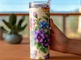 20oz Tumbler Sublimation Seamless Pansy PNG, Tapered Floral Tumbler Wrap Digital File, Free Car Coaster Design thumbnail 4