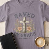Saved by Grace Christian T-Shirt, Ephesians 2:8 Floral Cross Faith Tee, Inspirational Religious Scripture Women's Apparel Gift thumbnail 4
