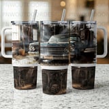 40oz Tumbler Vintage Car Barn Sublimation, Seamless Tapered Distressed Hot Rod Wrap Digital, Rustic Garage PNG thumbnail 7