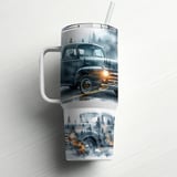 Vintage Truck 40oz Tumbler Wrap Sublimation Design, Classic Car Forest Mist PNG Digital Download for Men, Rustic Trucker Gift thumbnail 6