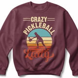 Pickleball Gildan Crewneck Sweatshirt, Crazy Pickleball Lady, Court Warm Up Retro Sunset Pullover Top thumbnail 3