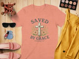 Saved by Grace Christian T-Shirt, Ephesians 2:8 Floral Cross Faith Tee, Inspirational Religious Scripture Women's Apparel Gift thumbnail 6