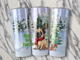 Christmas Pug 20oz. Tumbler Wrap, Funny Holiday Dog Tumbler Design, Reindeer Antlers Pug, Festive Animal Lover Gift, Winter Scene thumbnail 2