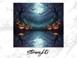 Full Wrap Spooky Halloween Tumbler Design, Jack-O-Lanterns Full Moon Bats Digital PNG for 20oz Skinny Tumbler Sublimation, Seamless spooky thumbnail 4