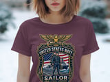 US Navy Sailor Patriotic Emblem T-Shirt | Honor Courage Commitment Tee | Military Gift for Veterans & Family | Americana Graphic Top thumbnail 7